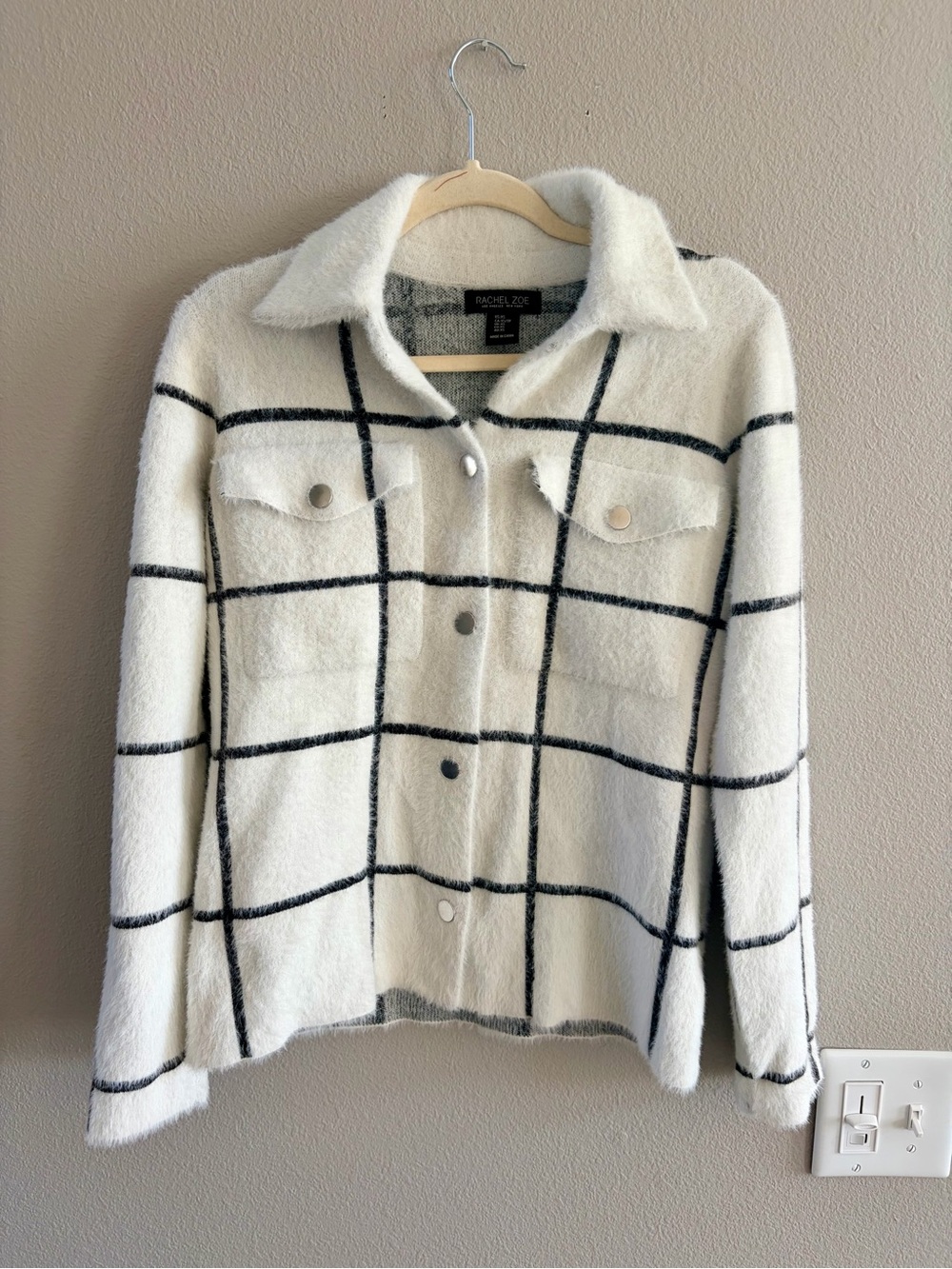Rachel Zoe Cream & Black Windowpane Shacket XS